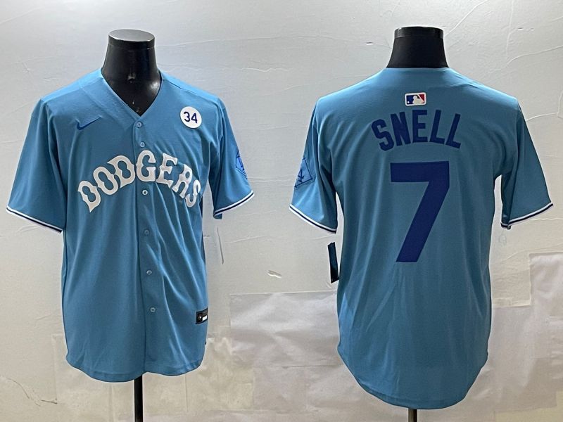 Men Los Angeles Dodgers #7 Snell Light Blue Joint Name 2025 Nike MLB Jersey style 19->los angeles dodgers->MLB Jersey